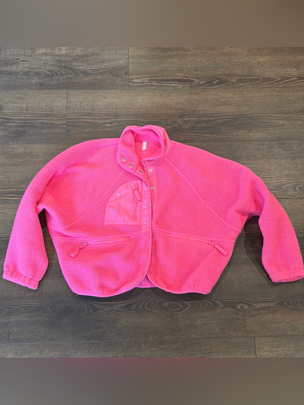 FP Movement Hit the Slopes Fleece Teddy SweaterJacket Pink Oversized Sz XSmall